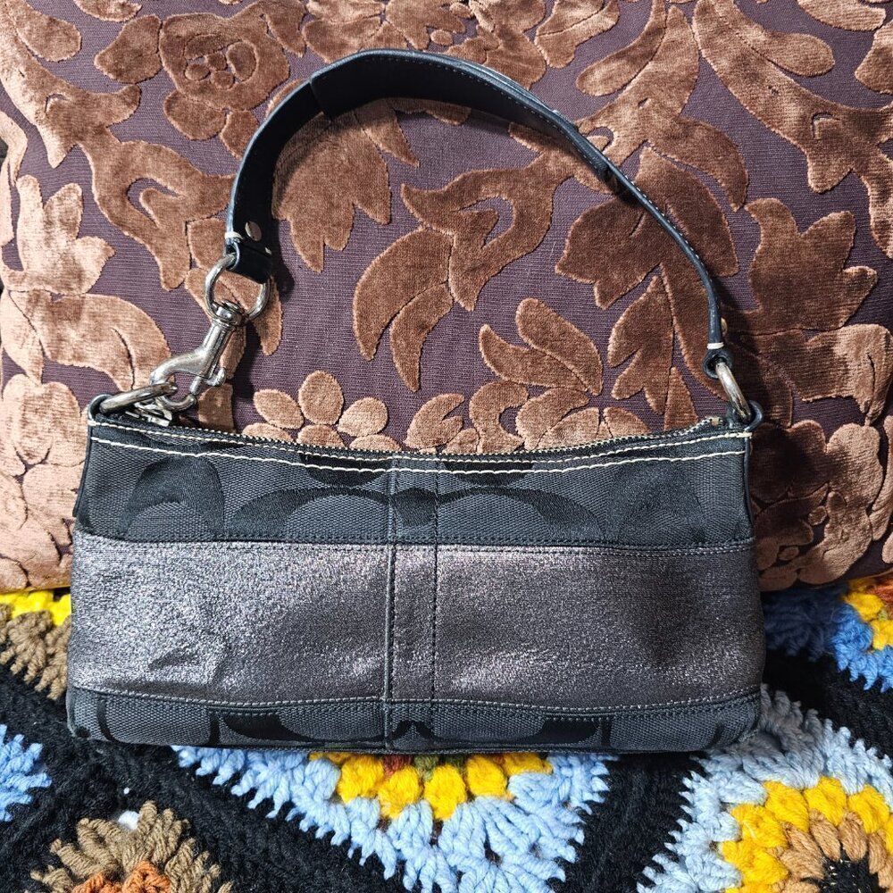 Coach y2k Anniversary Near Vintage Baguette Shoulder Bag in Black with Lurex - Picture 2 of 6